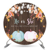 Lofaris He Or She Pumpkin Wood Round Baby Shower Backdrop